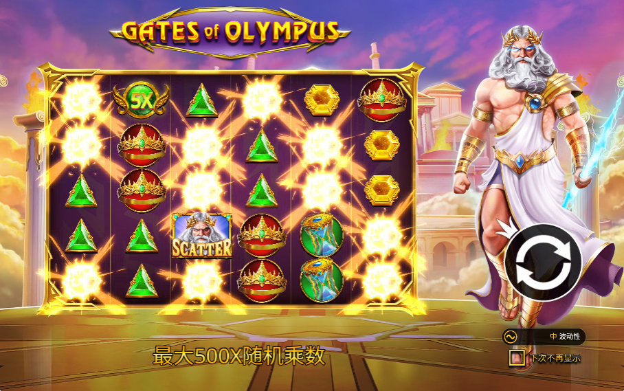 Gates of Olympus 開場畫面與最大500X隨機乘數提示